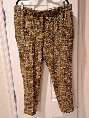 Jcrew - textured tweed capri pants in Mustard Brown Blue - 12